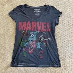 Marvel Women's Gray T-Shirt Superhero‎ Design, Size XL Cap Sleeve